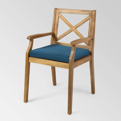 Llando 7-pc Acacia Wood Dining Set - Teak/Blue - Christopher Knight Home 4 Llando 7-pc Acacia Wood Dining Set - Teak/Blue - Christopher Knight Home - Image 2