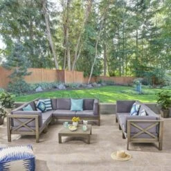 Brava 9pc Acacia Sectional Sofa & Table Set - Christopher Knight Home -Outdoor Furniture Store GUEST 7edd68cc 7135 49ae ac42 c866a22011a2