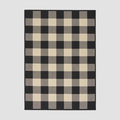 Crossroads Check Outdoor Rug Black/Ivory - Christopher Knight Home 7 Crossroads Check Outdoor Rug Black/Ivory - Christopher Knight Home - Image 5