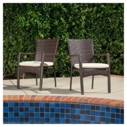 Corleone 7pc Wood And Wicker Dining Set - Brown -Christopher Knight Home -Outdoor Furniture Store GUEST 828fabe4 1ae4 46fb a949 e34d31e6ce0d