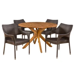 Natividad 5pc Acacia & Wicker Dining Set - Teak/Brown - Christopher Knight Home