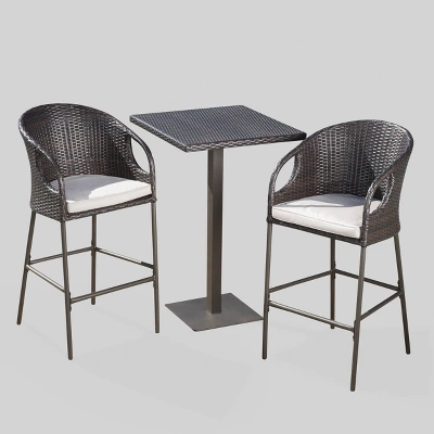 Dominica 3pc Square Wicker Outdoor Patio Bar Set - Brown - Christopher Knight Home 3 Dominica 3pc Square Wicker Outdoor Patio Bar Set - Brown - Christopher Knight Home