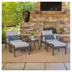 Honolulu 5pc Wicker Patio Seating Set With Cushions - Gray - Christopher Knight Home -Outdoor Furniture Store GUEST 863b9566 5746 4a44 bbfb 4be0c2a77560