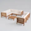 Oana 9pc Acacia Wood Sectional Sofa Set - Teak/Beige - Christopher Knight Home -Outdoor Furniture Store GUEST 88d17c8c 1d4b 4e90 ba5c d81626ba80a2