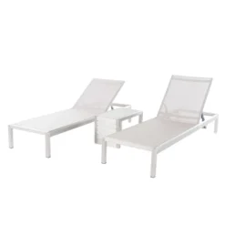 Cape Coral 3pc Mesh Patio Chaise Lounge Set With Aluminum Side Table - Gray - Christopher Knight Home