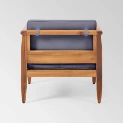 Outdoor Furniture Store 23 Aston 4pk Acacia Wood Mid-Century Modern Club Chairs - Teak/Gray - Christopher Knight Home