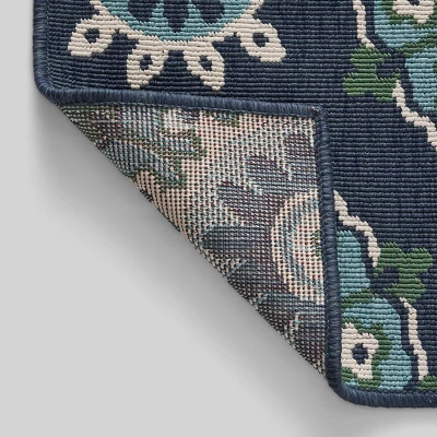 5'3" X 7' Medallion Outdoor Rug Navy/Green - Christopher Knight Home 5 5'3" X 7' Medallion Outdoor Rug Navy/Green - Christopher Knight Home - Image 3