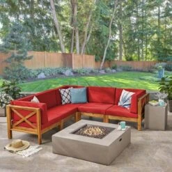 Brava 7pc Acacia Sectional Sofa Set With Fire Pit - Christopher Knight Home -Outdoor Furniture Store GUEST 97012b68 4797 4c56 a4a9 ff46a0bcf60a