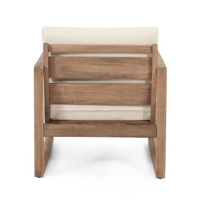 2pk Stefan Outdoor Acacia Wood Club Chairs With Cushions Brown/Beige - Christopher Knight Home 7 2pk Stefan Outdoor Acacia Wood Club Chairs With Cushions Brown/Beige - Christopher Knight Home - Image 5