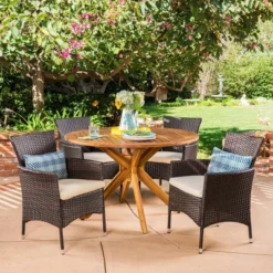 Cedros 5pc Acacia Wood And Wicker Dining Set - Christopher Knight Home -Outdoor Furniture Store GUEST 9878b2ca 954c 451e a967 2059a7dcb973