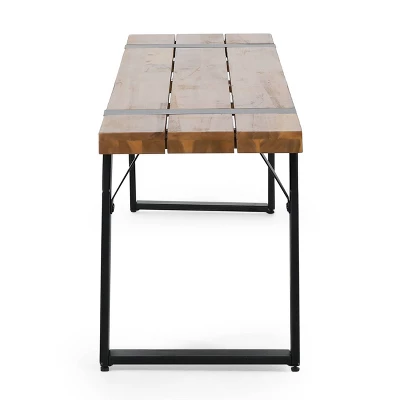 Varva Outdoor Acacia Wood Dining Bench Teak/Black - Christopher Knight Home 5 Varva Outdoor Acacia Wood Dining Bench Teak/Black - Christopher Knight Home - Image 3