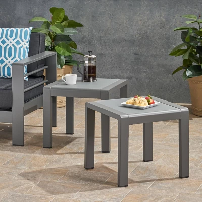 Cape Coral 2pk Aluminum Patio Side Table Gray - Christopher Knight Home 3 Cape Coral 2pk Aluminum Patio Side Table Gray - Christopher Knight Home