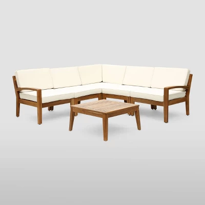 6pc Grenada Acacia Sectional Patio Sofa Set Teak - Christopher Knight Home 3 6pc Grenada Acacia Sectional Patio Sofa Set Teak - Christopher Knight Home