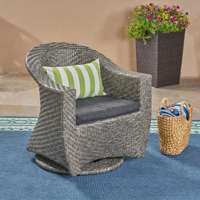 Larchmont Wicker Swivel Chair - Mixed Black/Dark Gray - Christopher Knight Home 3 Larchmont Wicker Swivel Chair - Mixed Black/Dark Gray - Christopher Knight Home