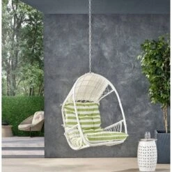Greystone Indoor/Outdoor Hanging Chair With 8' Chain - White/Green - Christopher Knight Home