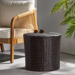Keaton Wicker Barrel Side Table - Brown- Christopher Knight Home -Outdoor Furniture Store GUEST a62e33bb 992b 45bd a5c8 6aaf0e868867