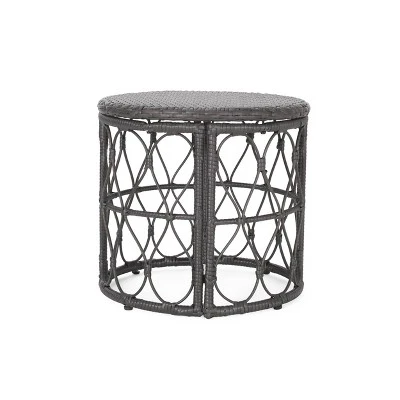 Bruce Outdoor Round Wicker Side Table Gray - Christopher Knight Home 5 Bruce Outdoor Round Wicker Side Table Gray - Christopher Knight Home - Image 3