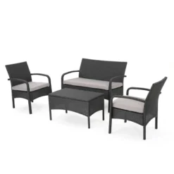 Cordoba 4pc Wicker Patio Chat Set With Cushions - Christopher Knight Home
