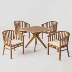 Alondra 5pc Acacia Wood Square Dining Set - Teak - Christopher Knight Home