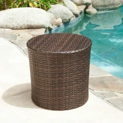 Keaton Wicker Barrel Side Table - Brown- Christopher Knight Home -Outdoor Furniture Store GUEST b07df02b 3a67 4526 b555 4dea127df809
