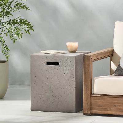 Aidan Outdoor Light Weight Concrete Square Tank Holder Side Table Light Gray - Christopher Knight Home 3 Aidan Outdoor Light Weight Concrete Square Tank Holder Side Table Light Gray - Christopher Knight Home