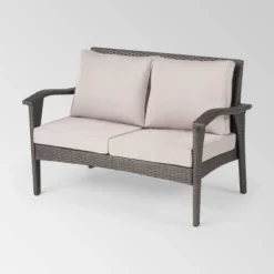 Kalo 5pc Wicker Chat Set With Fire Table - Gray/Light Gray/Dark Gray - Christopher Knight Home -Outdoor Furniture Store GUEST b918900d e4f1 4660 94ce 113bd30f91e0