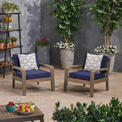 2pk Grenada Club Patio Chairs With Sunbrella Cushions Blue/Gray - Christopher Knight Home 3 2pk Grenada Club Patio Chairs With Sunbrella Cushions Blue/Gray - Christopher Knight Home