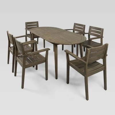 Christopher Knight Home 7pc Stamford Acacia Patio Dining Set Gray 3 Christopher Knight Home 7pc Stamford Acacia Patio Dining Set Gray