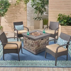 Christopher Knight Home 5pc Cordoba Wrought Iron Outdoor Patio Fire Pit Furniture Set With Club Chairs -Outdoor Furniture Store GUEST bf48021e c56a 442d be10 f46eaf58a796