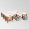 Oana 10pc Acacia Wood U-Shaped Sectional Sofa With Fire Pit Set - Teak/Beige - Christopher Knight Home -Outdoor Furniture Store GUEST bfda4e2d 1fa6 4900 bf3f 6d0d696f0b47