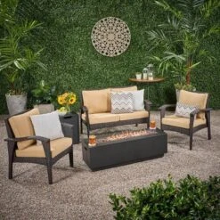 Kahala 5pc Wicker Chat Set With Fire Table - Christopher Knight Home -Outdoor Furniture Store GUEST c03875df 736c 4c1a b63f 1a355a862c91