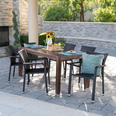 Newcastle 7pc Wood & Wicker Dining Set - Dark Brown - Christopher Knight Home 3 Newcastle 7pc Wood & Wicker Dining Set - Dark Brown - Christopher Knight Home