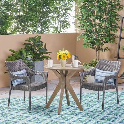 Bryant 3pc Acacia Wood & Wicker Bistro Set - Gray/Gray - Christopher Knight Home 3 Bryant 3pc Acacia Wood & Wicker Bistro Set - Gray/Gray - Christopher Knight Home