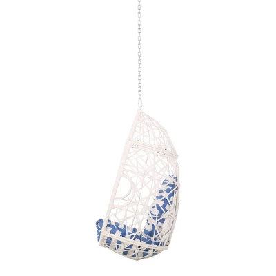 Los Alamitos Indoor/Outdoor Wicker Hanging Chair With 8' Chain - White/Blue - Christopher Knight Home 5 Los Alamitos Indoor/Outdoor Wicker Hanging Chair With 8' Chain - White/Blue - Christopher Knight Home - Image 3