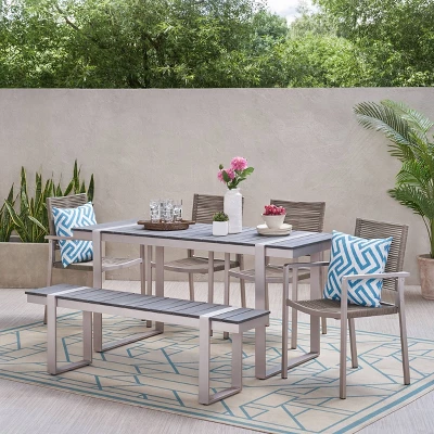 Quay 6pc Outdoor Aluminum Dining Set - Gray/Dark Gray/Silver - Christopher Knight Home 3 Quay 6pc Outdoor Aluminum Dining Set - Gray/Dark Gray/Silver - Christopher Knight Home