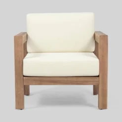 Genser 2pk Acacia Wood Club Chairs Brown/Beige - Christopher Knight Home -Outdoor Furniture Store GUEST cd967c16 b895 4dca 8887 80d2020569c1