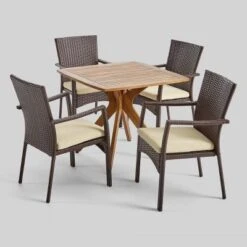 Outdoor Furniture Store 13 5pc Didicas Wood Wicker Patio Dining Set Teak - Christopher Knight Home