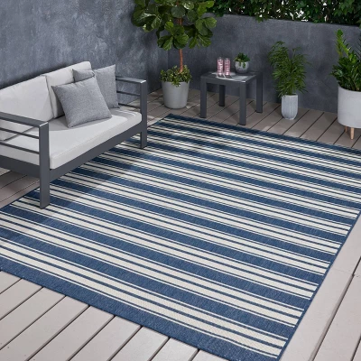 7'10" X 10' Nador Outdoor Rug Blue/Ivory - Christopher Knight Home 4 7'10" X 10' Nador Outdoor Rug Blue/Ivory - Christopher Knight Home - Image 2