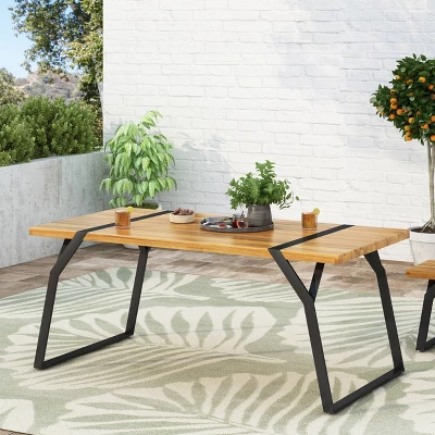 Varva Rectangular Outdoor Acacia Wood Dining Table Teak/Black - Christopher Knight Home 4 Varva Rectangular Outdoor Acacia Wood Dining Table Teak/Black - Christopher Knight Home - Image 2