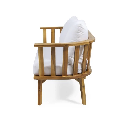 Solano Outdoor Wooden Loveseat With Cushions - White/Teak - Christopher Knight Home 5 Solano Outdoor Wooden Loveseat With Cushions - White/Teak - Christopher Knight Home - Image 3