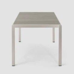 Cape Coral Rectangular Aluminum And Faux Wood Dining Table - Gray - Christopher Knight Home -Outdoor Furniture Store GUEST e0154a92 b406 4c34 b4ff 22eb04c4ce4d
