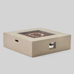 Illona 7pc Acacia Wood V-Shaped Sofa & Square Fire Table Set Teak/Crme/Light Gray- Christopher Knight Home -Outdoor Furniture Store GUEST e086a04f 2d64 4d65 a22e eda094252629