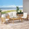 Solano 4pc Outdoor Wooden Chat Set With Rectangular Coffee Table - White/Teak - Christopher Knight Home -Outdoor Furniture Store GUEST e353fa96 2306 47e0 90f0 f6a011c3143b