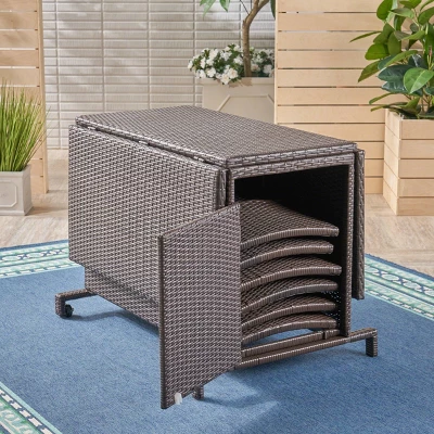 Maldives 7pc Foldable Wicker Dining Set - Brown - Christopher Knight Home 6 Maldives 7pc Foldable Wicker Dining Set - Brown - Christopher Knight Home - Image 4