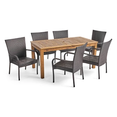Hayes 7pc Wood & Wicker Expandable Dining Set - Natural/Brown - Christopher Knight Home 3 Hayes 7pc Wood & Wicker Expandable Dining Set - Natural/Brown - Christopher Knight Home