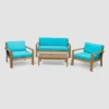 Santa Ana 4pc Acacia Wood Chat Set - Brushed Light Brown/Teal - Christopher Knight Home -Outdoor Furniture Store GUEST e9ad1459 9b65 4308 bb2e d154f281d629