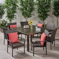 Bullpond 9pc Aluminum And Wicker Dining Set - Christopher Knight Home -Outdoor Furniture Store GUEST eb17b091 aaae 4e78 9381 fc600ba401cd