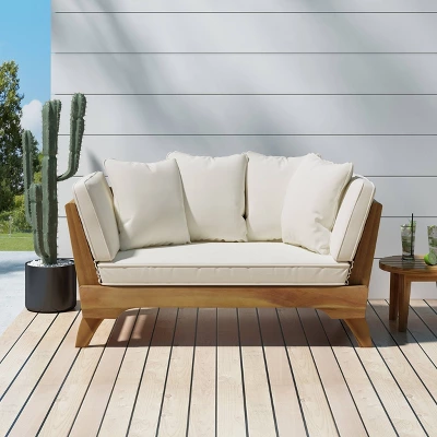 Serene Outdoor Acacia Wood Expandable Daybed With Cushions - Teak/Beige/Khaki - Christopher Knight Home 3 Serene Outdoor Acacia Wood Expandable Daybed With Cushions - Teak/Beige/Khaki - Christopher Knight Home