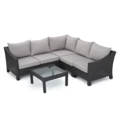 Antibes 6pc Wicker V-Shaped Sectional Sofa Set Gray/Silver - Christopher Knight Home