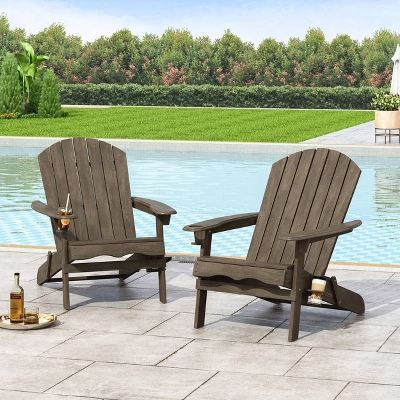 2pk Bellwood Outdoor Acacia Wood Folding Adirondack Chairs Gray - Christopher Knight Home 4 2pk Bellwood Outdoor Acacia Wood Folding Adirondack Chairs Gray - Christopher Knight Home - Image 2